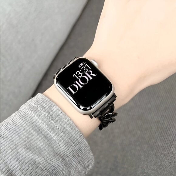 Apple Watch Band Adjustable Stylish Silver Stainless Chain Watch Band - Black - Picture 3 of 7